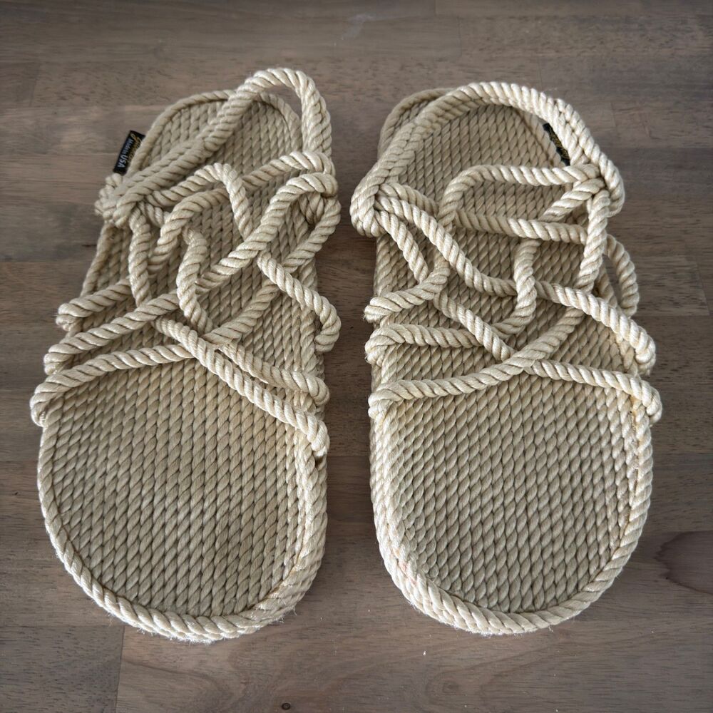 Gurkee’s Handmade Rope Sandals Natural Cream USA Boho Strappy Woven
